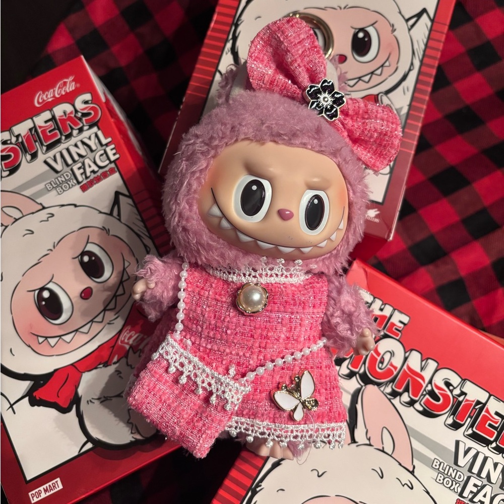 Pink Tweed Chanel Style Labubu Outfit Clothes